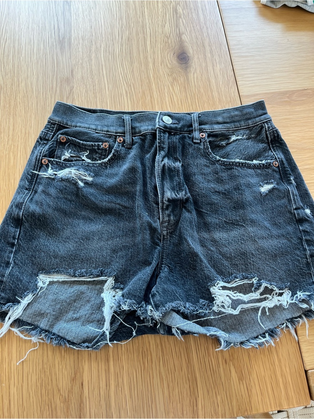 American Eagle Outfitters Black Distressed High-Rise Denim Shorts